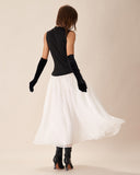 Sueña™ Siyah Kontrast Triko Nervürlü Uzun Elbise