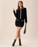 Sueña™ Siyah Kontrast Triko A Kesim Mini Etek