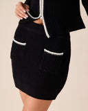 Sueña™ Siyah Kontrast Triko A Kesim Mini Etek