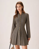 Sueña™ Kahverengi Düğme Piliseli Mini Elbise