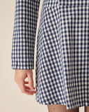 Sueña™ Lacivert Kare Yaka Ekose Mini Elbise