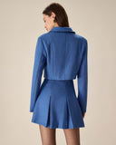 Sueña™ Mavi Tek Sıra Düğmeli Cepli Crop Ceket