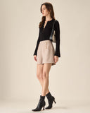 Sueña™ Siyah Yuvarlak Yaka Düğmeli Triko Üst