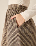 Sueña™ Kahverengi Ekose Yüksek Bel Cepli Midi Etek