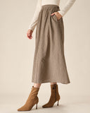 Sueña™ Kahverengi Ekose Yüksek Bel Cepli Midi Etek