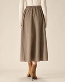 Sueña™ Kahverengi Ekose Yüksek Bel Cepli Midi Etek