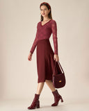 Sueña™ Kırmızı Çiçekli V Yaka Transparan Dantel Tişört