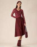 Sueña™ Kırmızı Çiçekli V Yaka Transparan Dantel Tişört