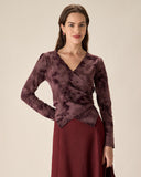 Sueña™ Mor Çiçekli Dantelli Anvelop Tişört