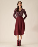 Sueña™ Mor Çiçekli Dantelli Anvelop Tişört