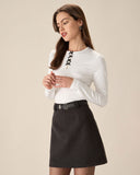 Sueña™ Beyaz Kontrastlı İlmek İnce Tişört