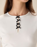 Sueña™ Beyaz Kontrastlı İlmek İnce Tişört