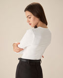 Sueña™ Beyaz Kontrastlı İlmek İnce Tişört