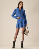 Sueña™ Mavi Tek Sıra Düğmeli Cepli Crop Ceket