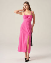 Sueña™ Kırmızı Dantelli Sırtı Açık Slip Midi Elbise