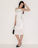 Sueña™ Beyaz Boncuklu Askılı Slip Midi Elbise