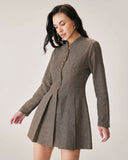 Sueña™ Kahverengi Düğme Piliseli Mini Elbise