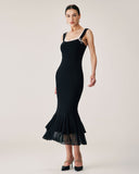 Sueña Siyah Bodycon Slip Maxi Elbise