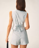 Sueña™ Gri Çizgili Fermuarlı Şort