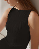 Sueña Siyah Su Dalgalı Dokulu Cami Elbise