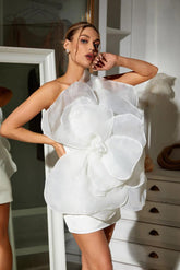 Cara - Beyaz Çiçek Mini Elbise