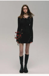 Zarif Siyah Örgü Elbise