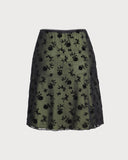 Sueña™ Siyah Çiçekli File Düz Mini Etek