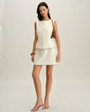 Sueña™ Beyaz Yuvarlak Yaka Düğmeli Yelek