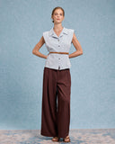 Sueña™ Mavi Kuşaklı Kolsuz Bluz