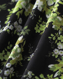 Sueña Siyah Çiçekli V Yaka Volanlı Midi Elbise