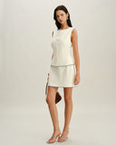 Sueña™ Beyaz Yuvarlak Yaka Düğmeli Yelek