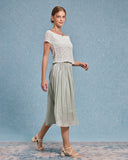 Sueña™ Beyaz Dokulu Omuzdan Açık Tişört