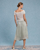 Sueña™ Beyaz Dokulu Omuzdan Açık Tişört