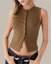 Sueña™ Kahve Yuvarlak Yaka Örgü Atlet