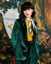 Sueña™ Günlük Tek Düğme Yeşil Kadife Blazer