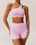 Sueña™ Pembe Tek Omuz Kısa Yoga Üstü - Hafif Destekli