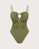 Sueña™ Yeşil Dantelli Kesikli Tek Parça Mayo