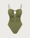 Sueña™ Yeşil Dantelli Kesikli Tek Parça Mayo