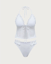 Sueña™ Beyaz Fırfırlı Tankini Mayo