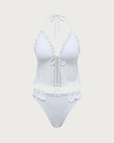 Sueña™ Beyaz Fırfırlı Tankini Mayo