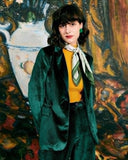 Günlük Tek Düğmeli Yeşil Kadife Blazer