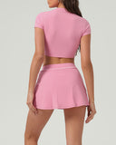 Sueña™ Pembe Yuvarlak Yaka Kısa Kollu Yoga Üstü - Hafif Destek