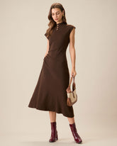 Kahve Vücuda Oturan Çift Taraflı Kazak Elbise