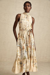 Hermine Grafik Desenli Kolsuz Midi Elbise