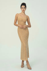 Zarif Spagetti Askılı Maksi Elbise