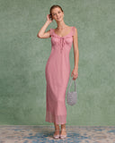 Sueña™ Pembe Çiçekli Volanlı Askılı Uzun Elbise