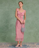 Sueña™ Pembe Çiçekli Volanlı Askılı Uzun Elbise