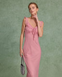 Sueña™ Pembe Çiçekli Volanlı Askılı Uzun Elbise