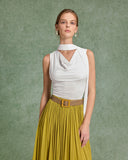 Sueña™ Beyaz Kapşonlu Yakalı Büzgülü Tank Top