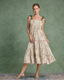 Sueña™ Yeşil Çiçekli Bağcıklı Midi Elbise